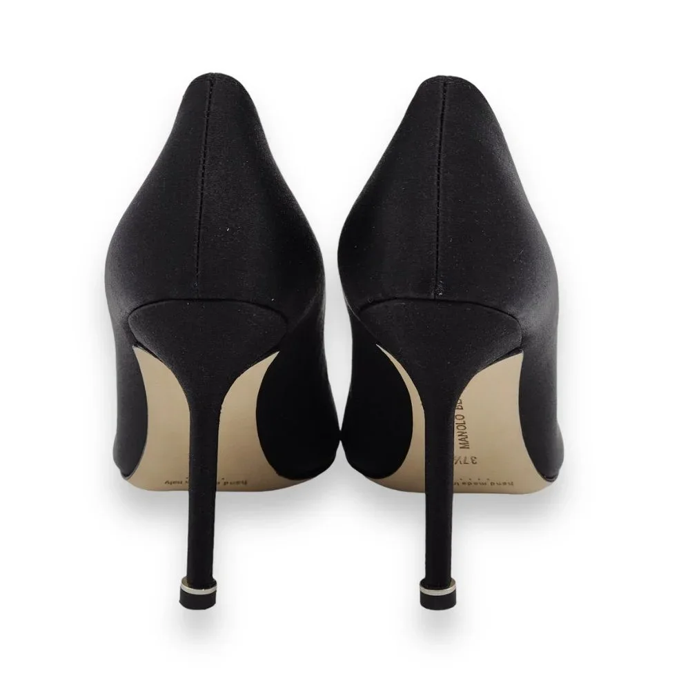 Manolo Blahnik Hangisi Satin Pumps Heels Black $1195 - Picture 5 of 6